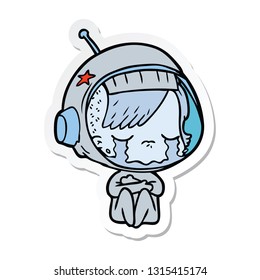 sticker of a cartoon crying astronaut girl