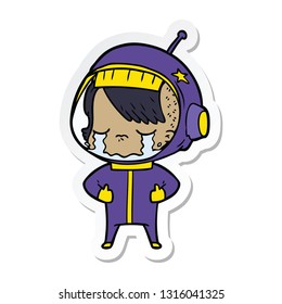 sticker of a cartoon crying astronaut girl