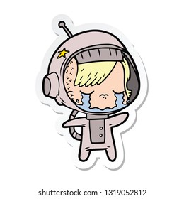 sticker of a cartoon crying astronaut girl