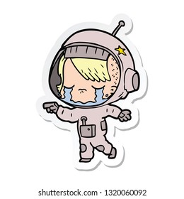 sticker of a cartoon crying astronaut girl