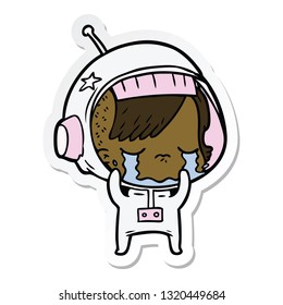 sticker of a cartoon crying astronaut girl