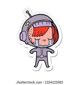 sticker of a cartoon crying astronaut girl