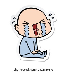 sticker of a cartoon crying bald man