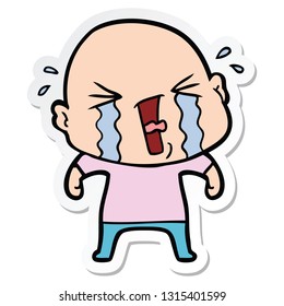 sticker of a cartoon crying bald man
