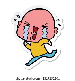 sticker of a cartoon crying bald man