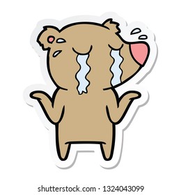 sticker of a cartoon crying bear