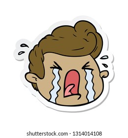 sticker of a cartoon crying boy