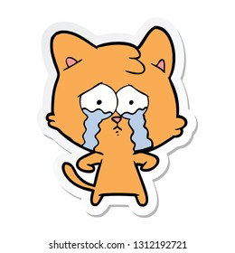 sticker of a cartoon crying cat