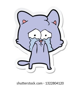 sticker of a cartoon crying cat
