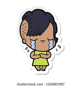 sticker of a cartoon crying girl