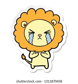 sticker of a cartoon crying lion