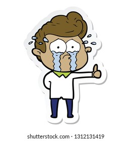 sticker of a cartoon crying man