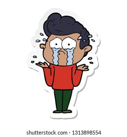 sticker of a cartoon crying man