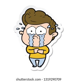 sticker of a cartoon crying man