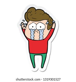 sticker of a cartoon crying man