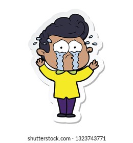 sticker of a cartoon crying man