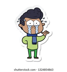 sticker of a cartoon crying man