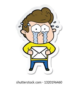 sticker of a cartoon crying man receiving letter