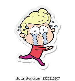 sticker of a cartoon crying man running