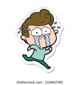 sticker of a cartoon crying man running