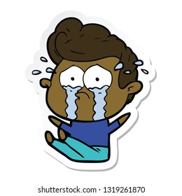 sticker of a cartoon crying man sat on floor