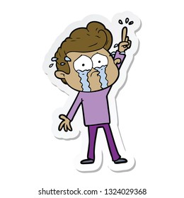 sticker of a cartoon crying man trying to ask a question