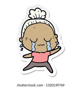 sticker of a cartoon crying old lady