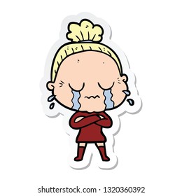 sticker of a cartoon crying old lady