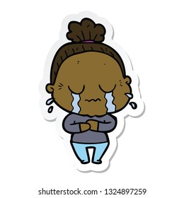 sticker of a cartoon crying old lady