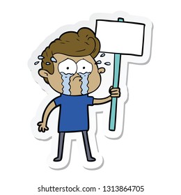 sticker of a cartoon crying protester