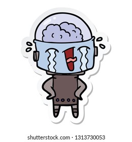 sticker of a cartoon crying robot