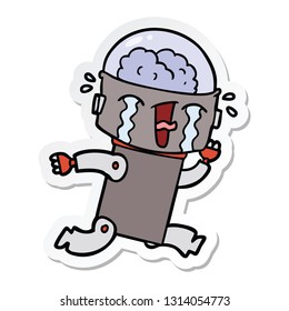 sticker of a cartoon crying robot