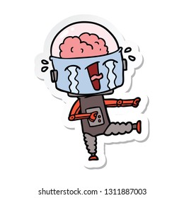sticker of a cartoon crying robot pointing