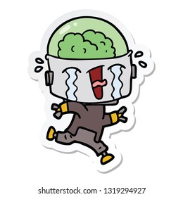sticker of a cartoon crying robot running