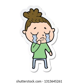sticker of a cartoon crying woman