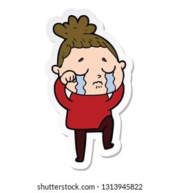 sticker of a cartoon crying woman
