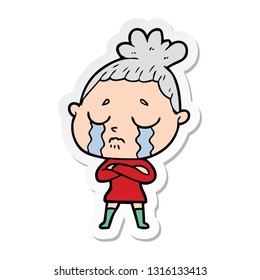 sticker of a cartoon crying woman