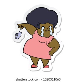 sticker of a cartoon crying woman dropping handkerchief