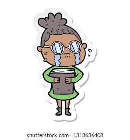sticker of a cartoon crying woman wearing spectacles