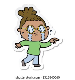 sticker of a cartoon crying woman wearing spectacles