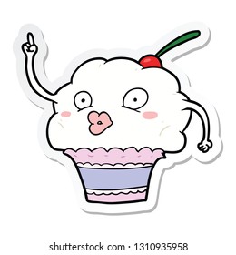 sticker of a cartoon cupcake