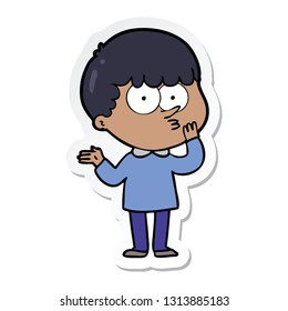 sticker of a cartoon curious boy