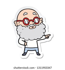 sticker of a cartoon curious man with beard and glasses