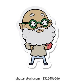sticker of a cartoon curious man with beard and glasses