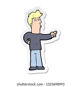 sticker of a cartoon curious man pointing