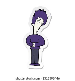 sticker of a cartoon curious vampire