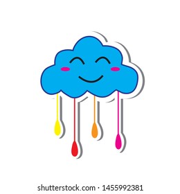 sticker of a cartoon cute blue cloud 