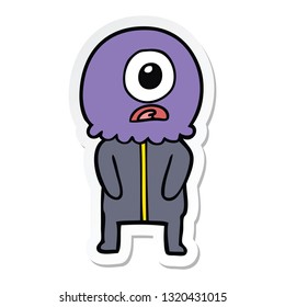 pegatina de un ciclista de dibujos animados alienígena