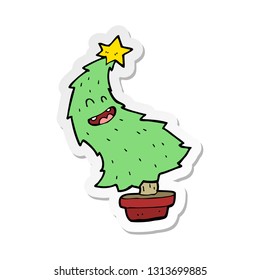 sticker of a cartoon dancing christmas tree