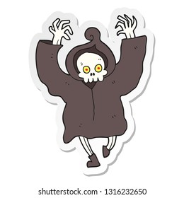 sticker of a cartoon dancing death skeleton